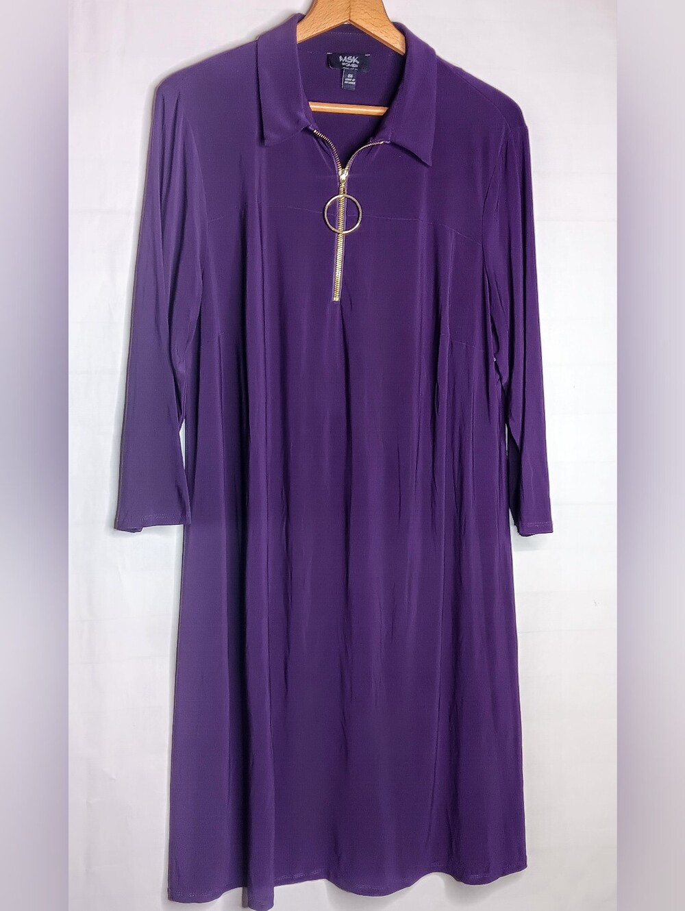 MSK 2XL Purple Long Sleeve Slinky Stretch Shift Dress Collar Womens
